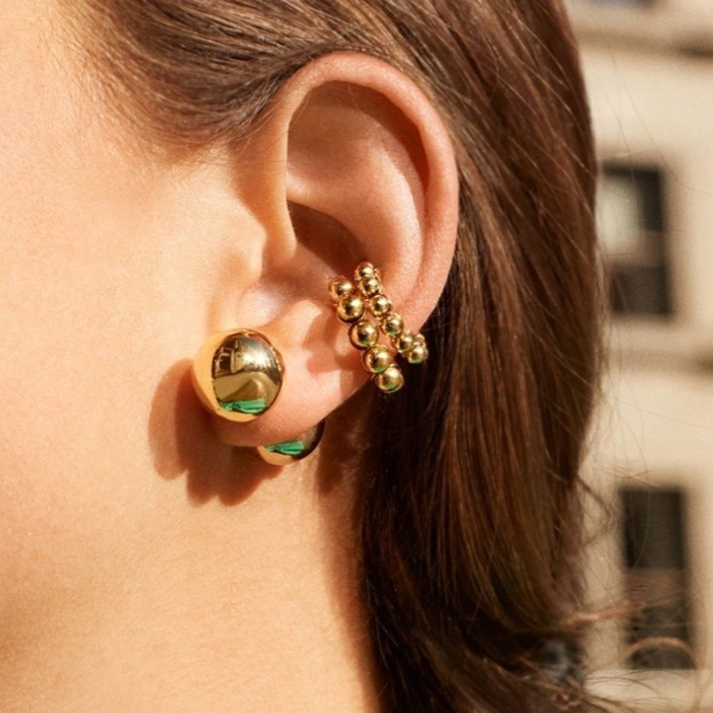 Gold Chunky Round Beaded Ear Cuffs Setβ- NEW